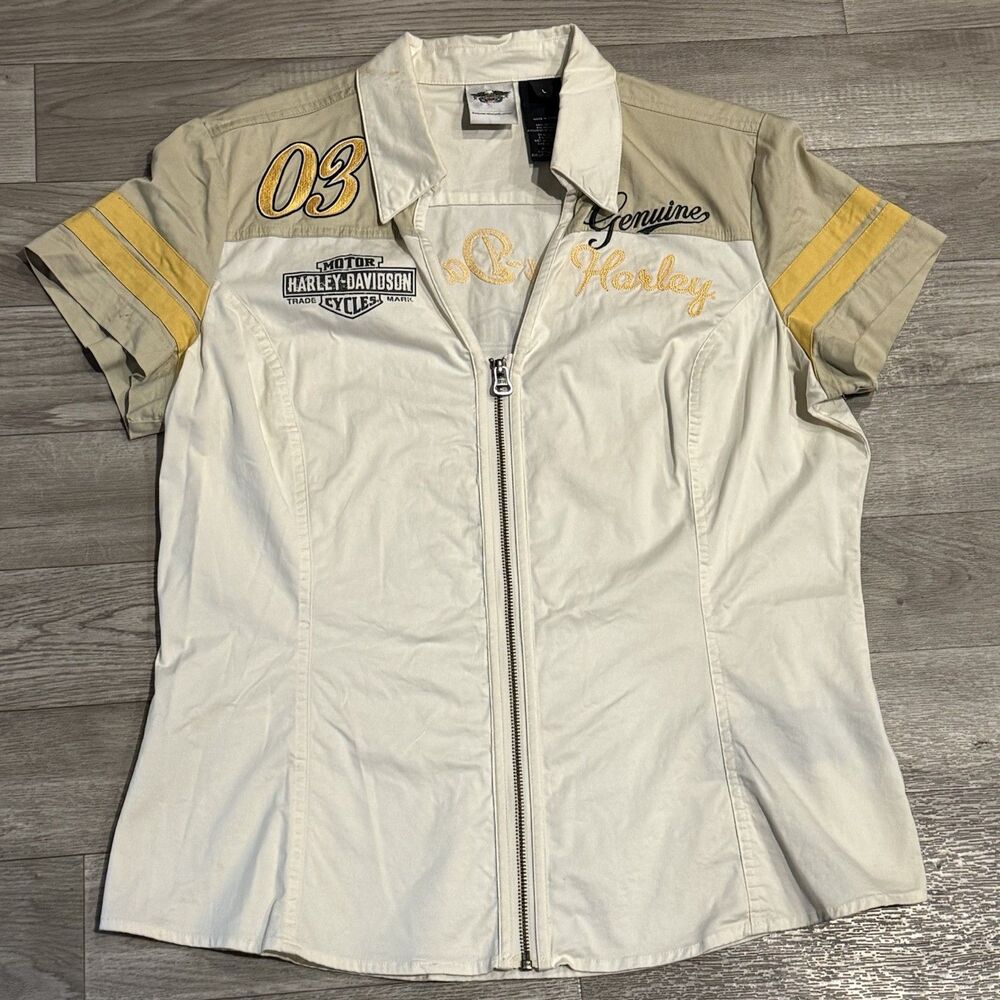 VTG Harley-Davidson Women's Short Sleeve, Zipper Front, 110 Anniversary, Large